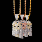 Crown-adorned Jesus portrait pendant on gold chain display