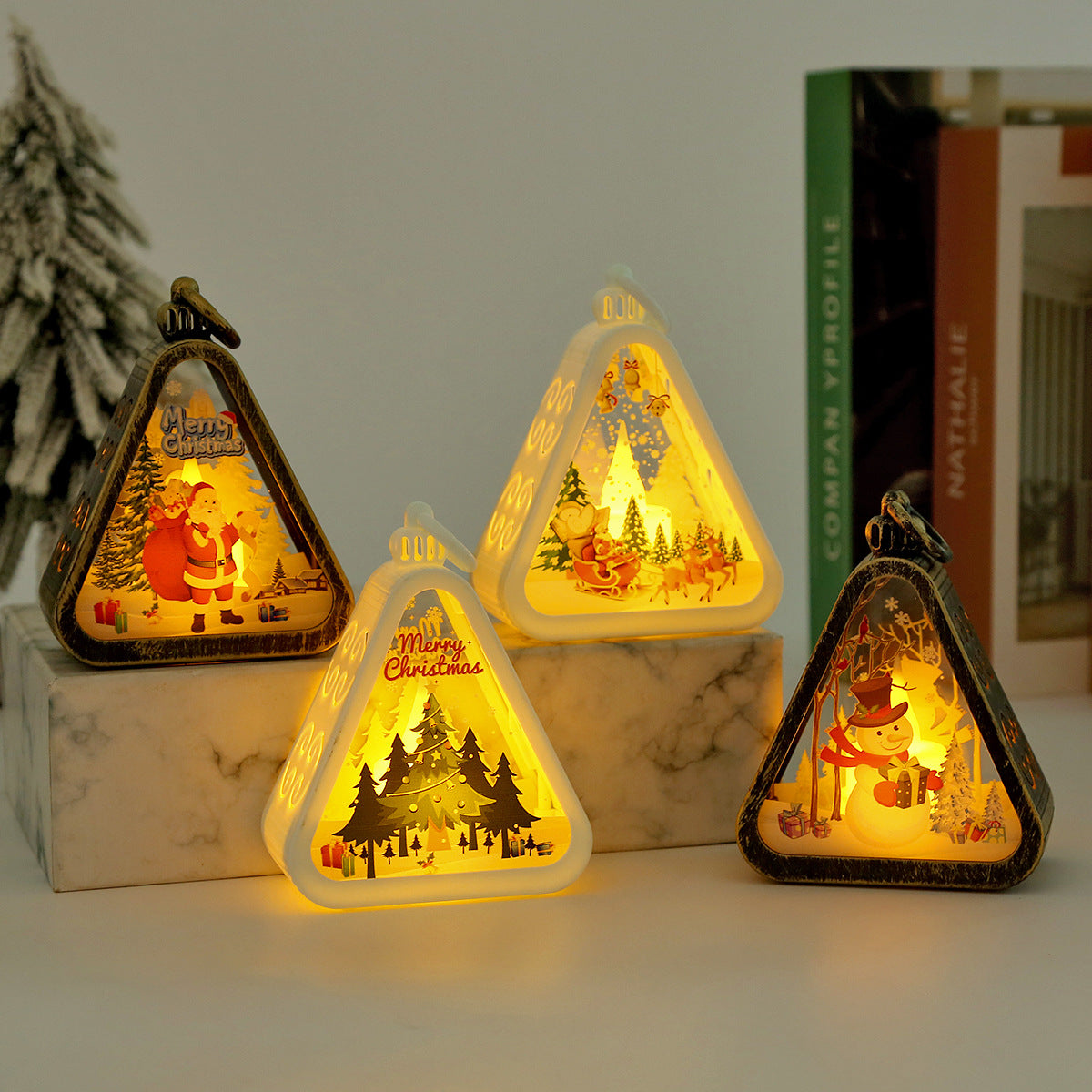 Elk motif battery powered candle lamp ornament with warm glow