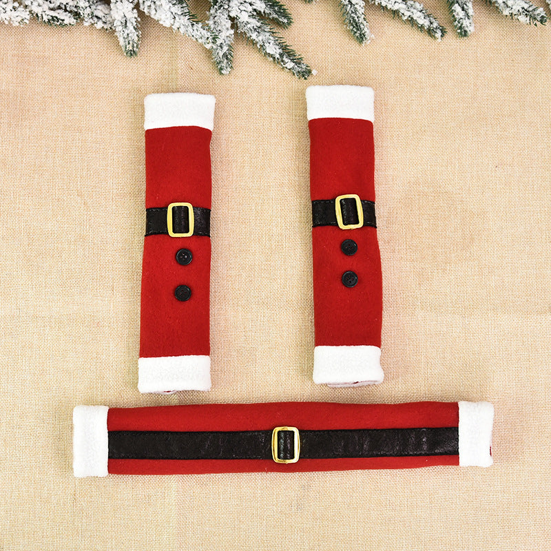 Flannelette refrigerator handle covers in festive Christmas styling for holiday kitchen decor