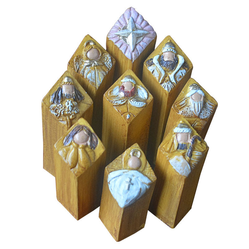 Multiple column-shaped Jesus statues crafted in resin displayed together