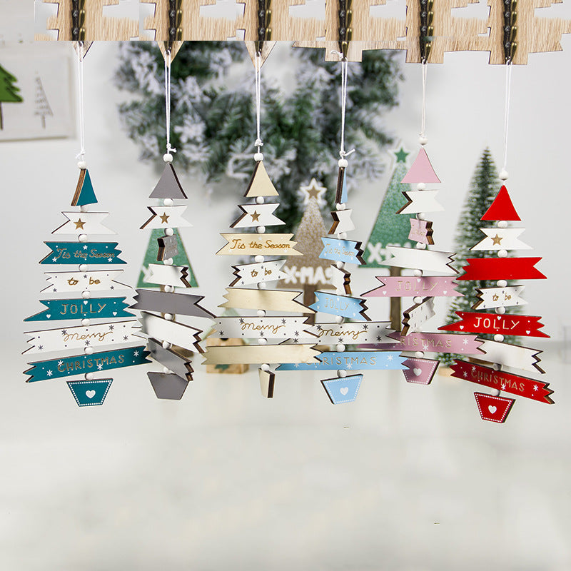 Multi-color painted wooden Christmas tree decorative pendant