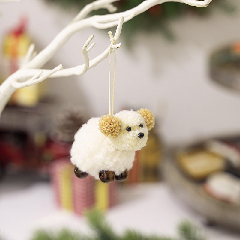 Close-up of brown plush felt puppy pendant detail