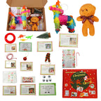 Stacked Christmas countdown calendars in bear and elf styles with gift box