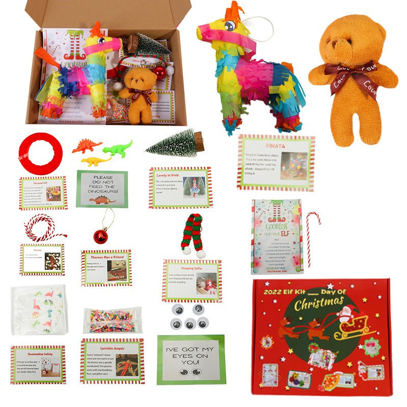 Stacked Christmas countdown calendars in bear and elf styles with gift box