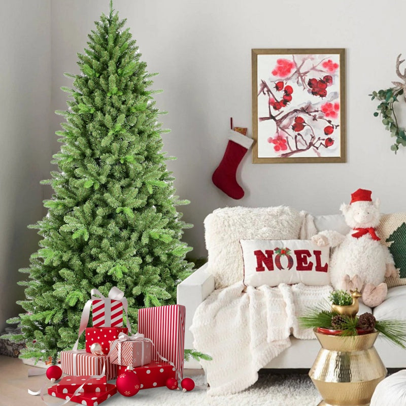 Christmas tree in living room with warm ambient lighting