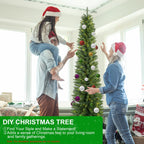 Full green PVC Christmas tree in decorated holiday room setting