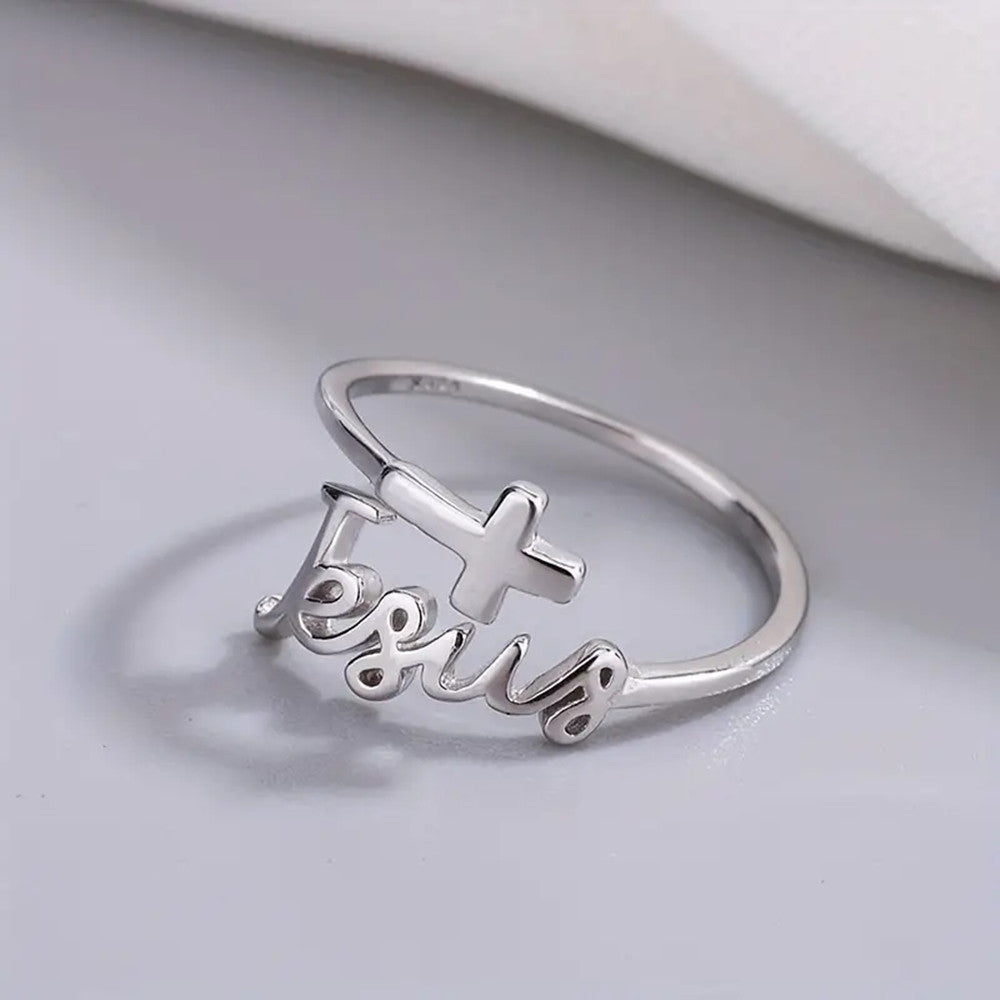 Gun black cross Jesus design adjustable ring for men and women