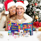 Festive advent countdown box with red and green holiday accents