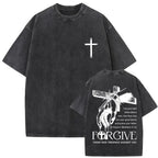 Front view of black Christian Forgive Them Father t-shirt