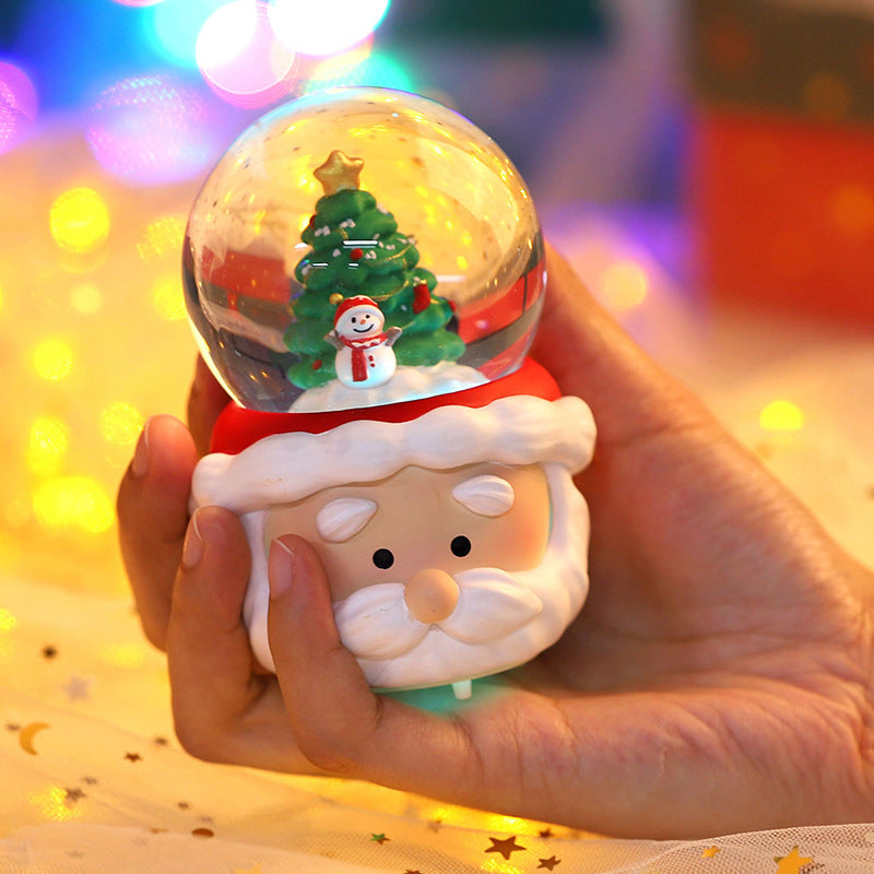Crystal ball ornament showcasing cartoon Christmas design
