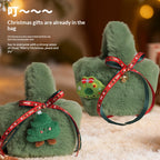 Green plush candy bag with holiday theme for Christmas celebrations