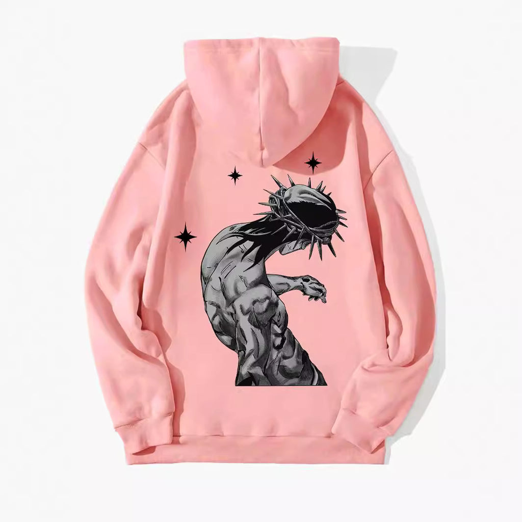 Sky blue Jesus letter print hoodie for women