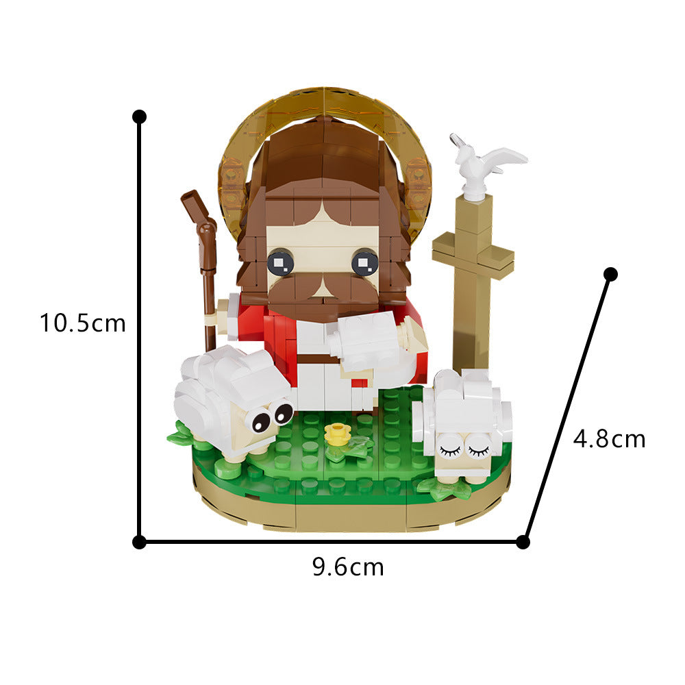 Colorful plastic building blocks with Good Shepherd figure