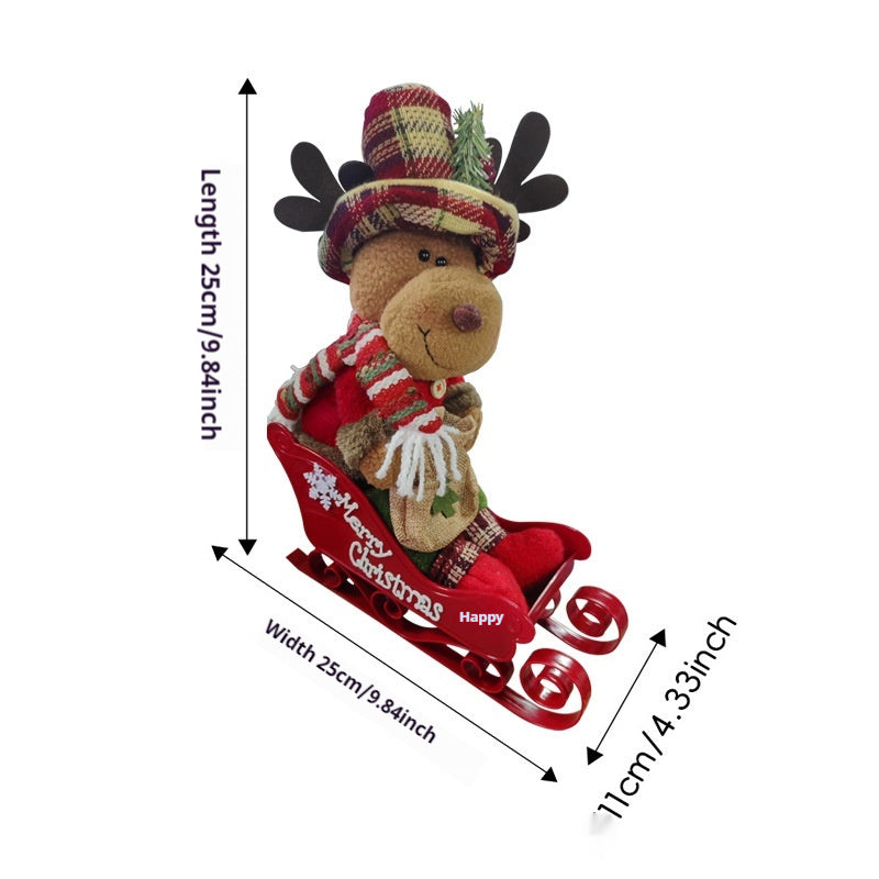 Sled doll ornament in warm holiday lighting setting