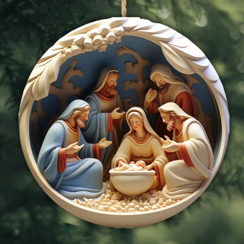 Set of colorful cartoon wood Christmas ornaments with 3D effect
