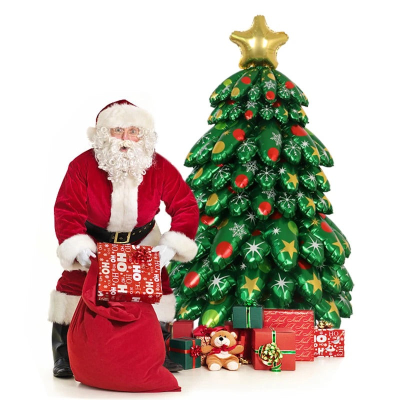 Christmas balloon decoration arrangement featuring cheerful cartoon tree style