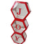 Set of paper hexagonal balloon boxes with Joy and Christmas lettering on festive red background