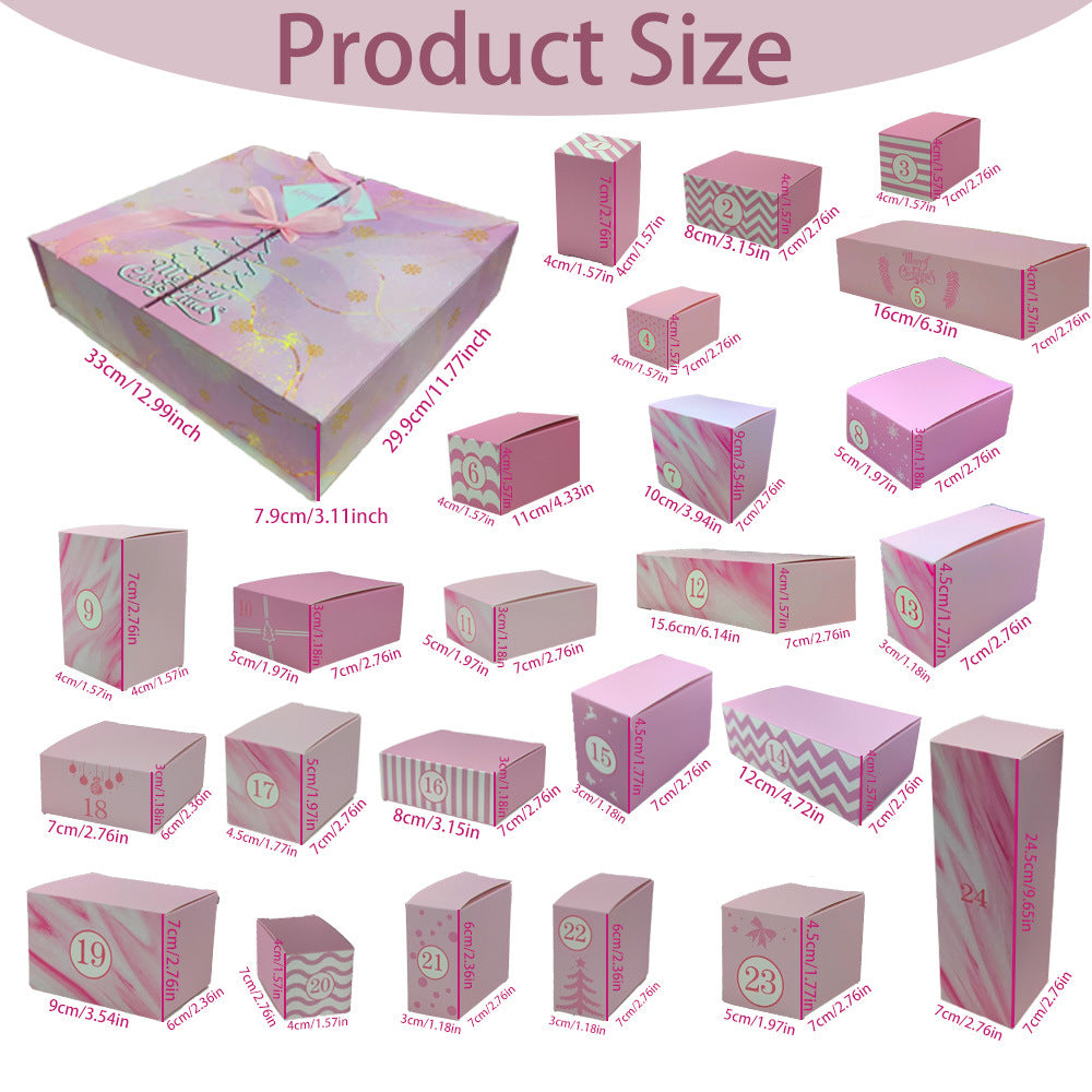 Pink advent calendar packaging box with paper printing design for Christmas countdown - anticipation