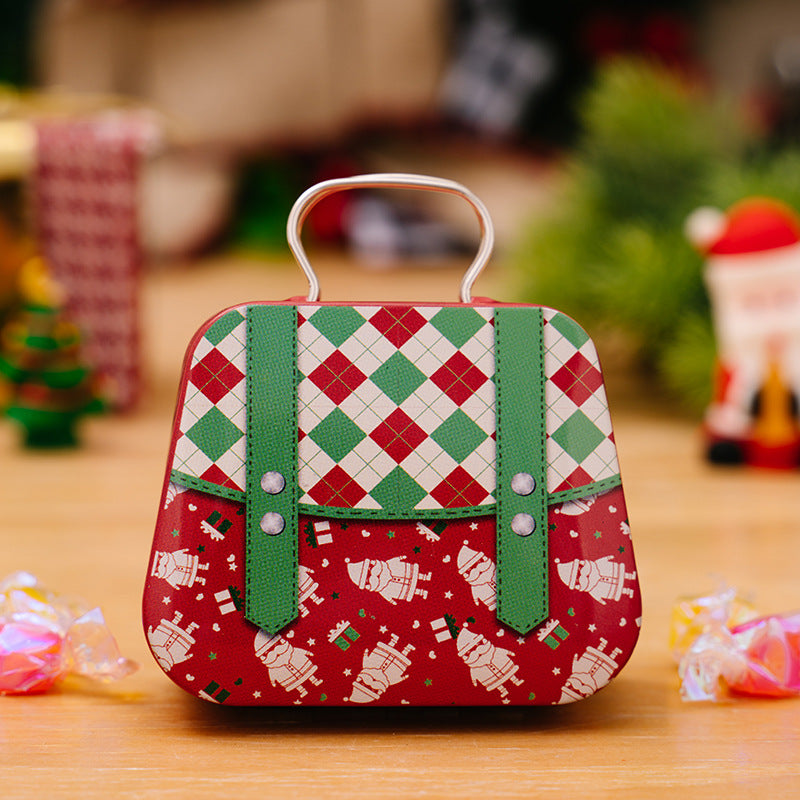 Metal Christmas decorative storage box in charming handbag silhouette