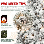 Flocked PVC branches showing snow-tipped texture and warm white lights