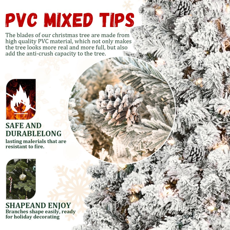 Flocked PVC branches showing snow-tipped texture and warm white lights