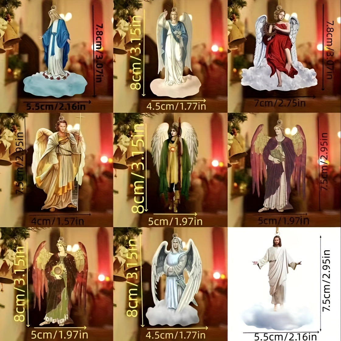 Colorful acrylic Jesus mirror pendant displayed against neutral backdrop