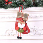 Christmas decoration featuring plaid fabric stocking designs with hanging loop