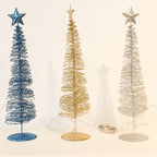 Set of Christmas tree ornaments featuring green and silver tones