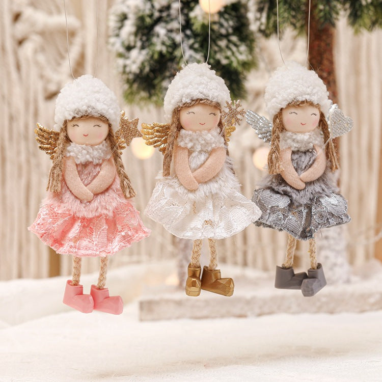 Gray lace angel ornament with flowing fabric detail