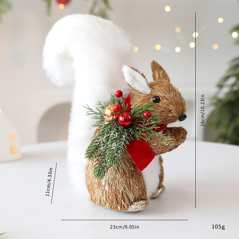 Handcrafted straw squirrel ornament for rustic holiday decor
