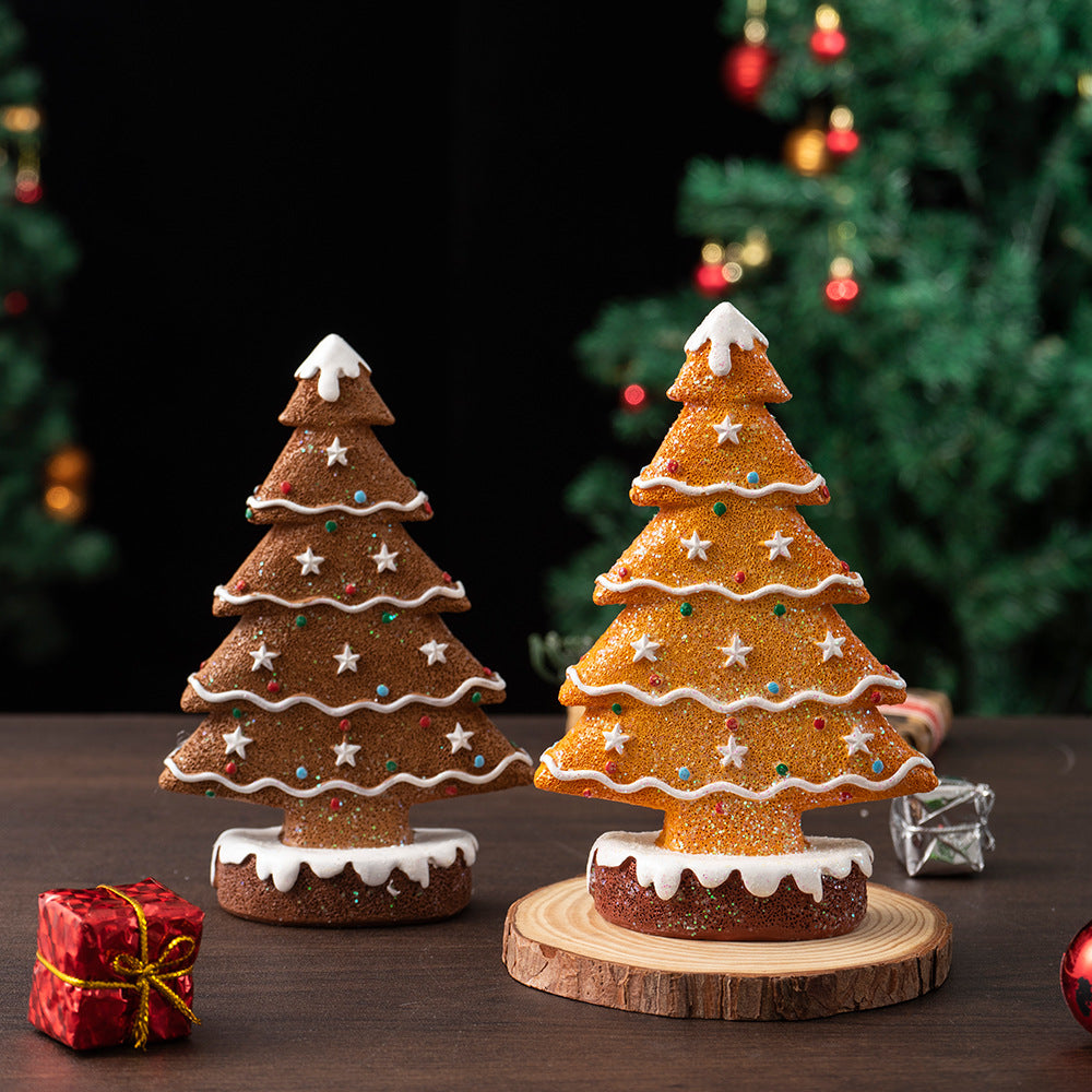 Gingerbread tree Christmas decoration displayed on festive shelf for holiday home decor