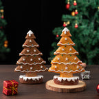 Gingerbread tree Christmas decoration displayed on festive shelf for holiday home decor