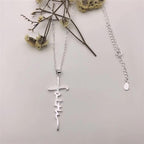 Jesus Cross Letter Pendant Necklace in white electroplated finish