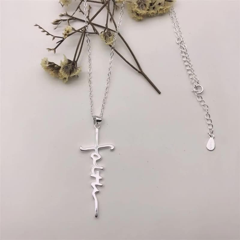Jesus Cross Letter Pendant Necklace in white electroplated finish