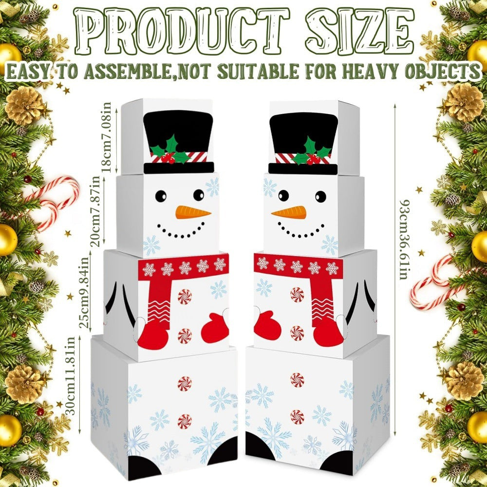 Stacked snowman decorative boxes in red and black colors for Christmas home decor