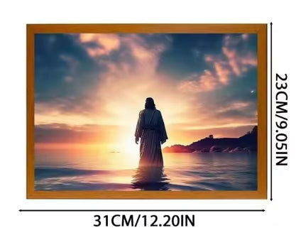Jesus artwork with cross in warm light for home sanctuary
