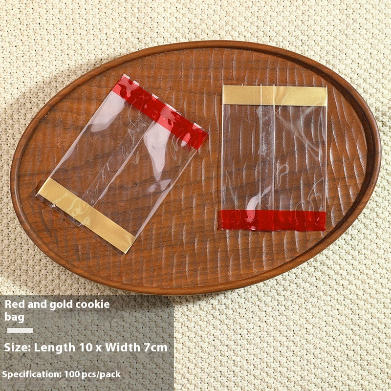 Red holiday cookie bags showing bag openings, festive Christmas packaging supply