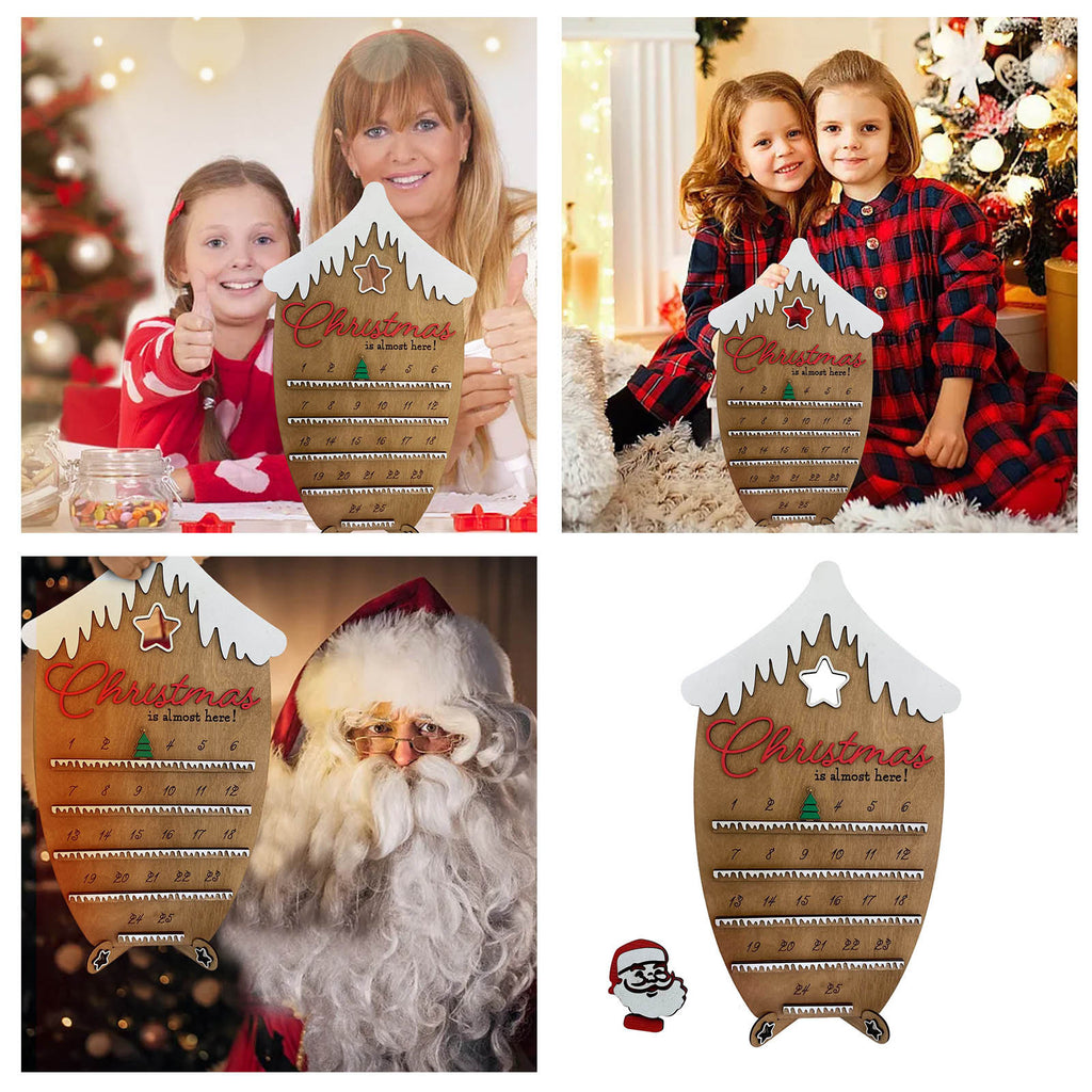 Three wooden Christmas countdown ornament designs displayed together