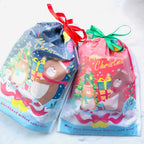 Christmas bear bag showing expandable base and drawstring closure