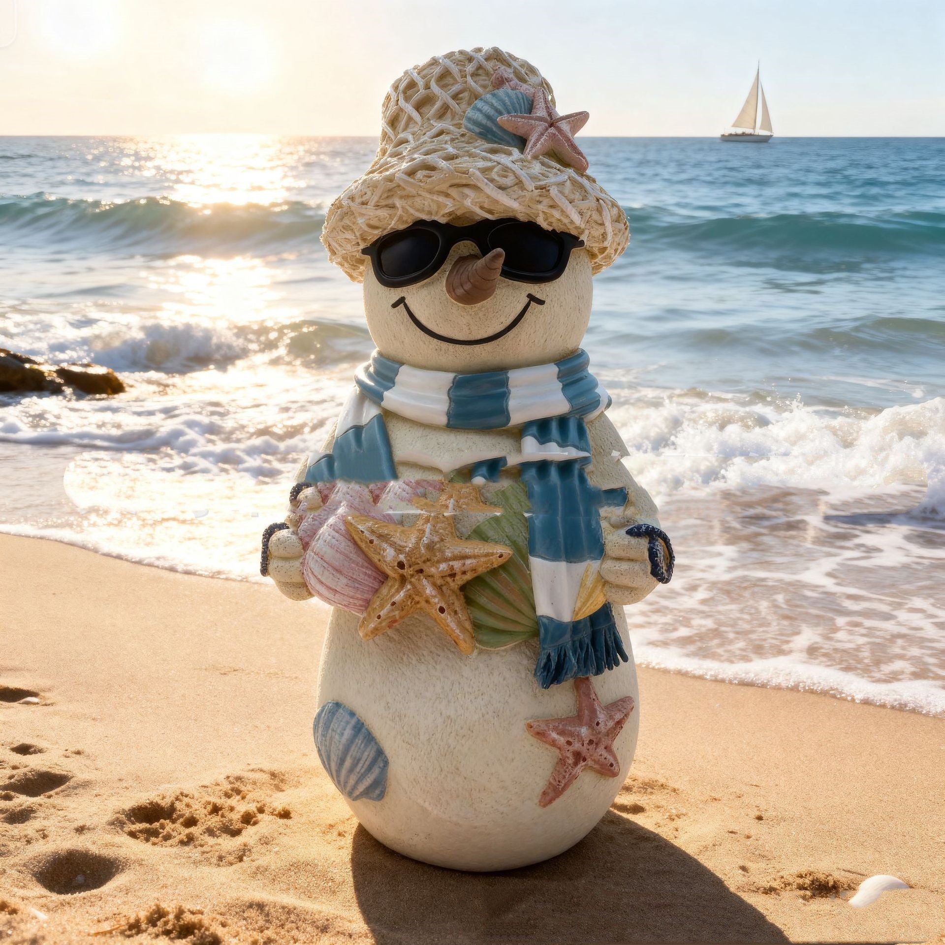 Beach Snowman Resin Christmas Ornament Secondary image