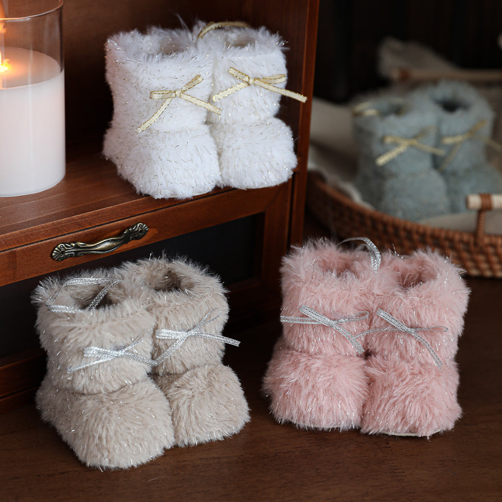 Set of 5 colorful Plush Christmas Boots Pendants hanging together