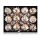 Classical Christmas balls with warm brown finish arranged for holiday display