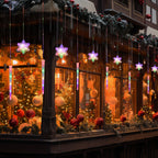 Snowflake Christmas light string glowing in colorful lights for festive holiday decor