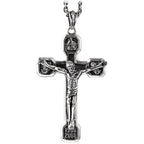 Side profile of sterling silver cross pendant showing dimensional shape