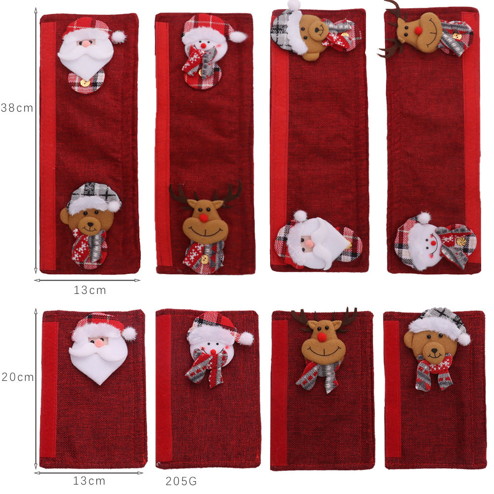 Set of eight Santa-themed Christmas handle covers for kitchen appliances