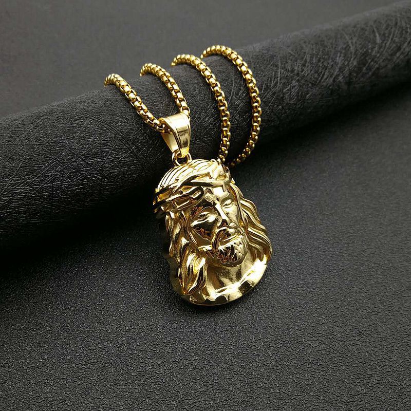 Vacuum-plated golden pendant detail on chain