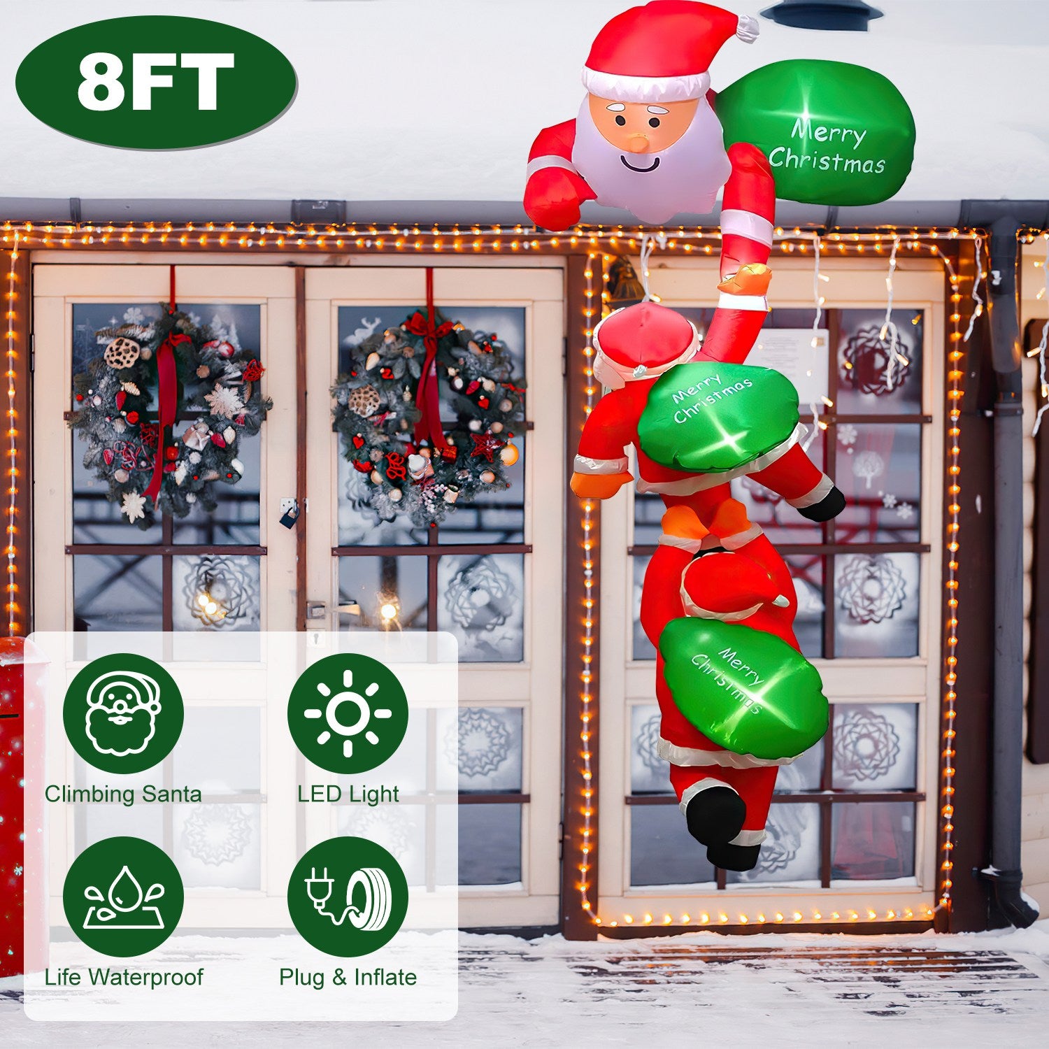 Giant 8FT inflatable Santa Claus with LED lights for Christmas outdoor display Main image