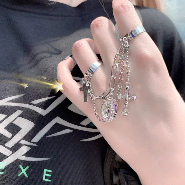 Close-up of the cross pendant detail on the vintage ring