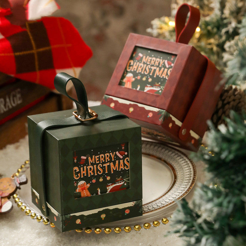 Christmas apple gift box in square burgundy design for holiday gifting Main image
