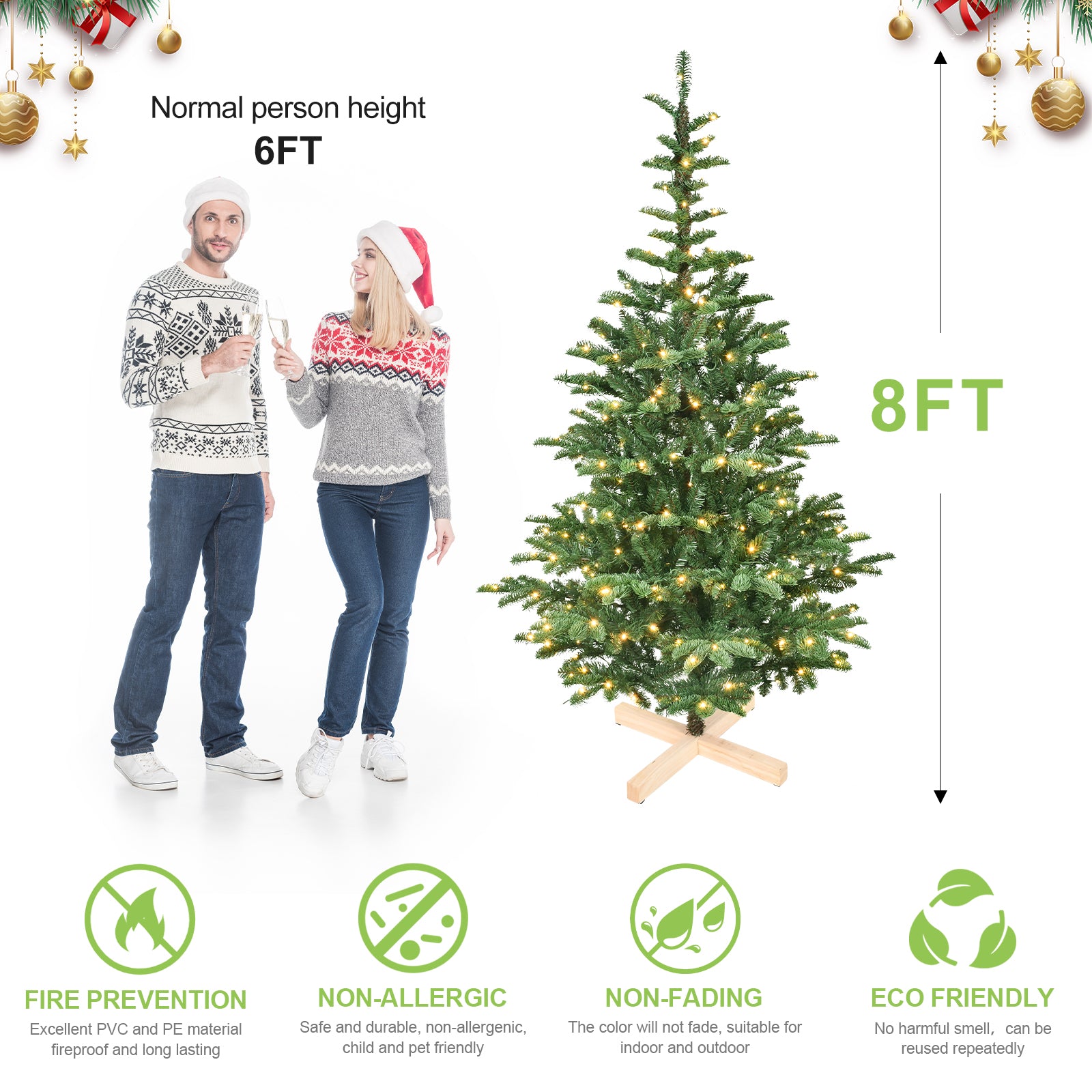 Full-size Christmas tree in living room setting with decorations